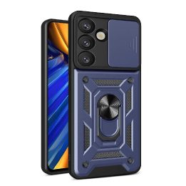 Hybrid Armor Camshield“ dėklas su kameros apsauga ir metaliniu žiedu Samsung Galaxy S25“ – mėlynas