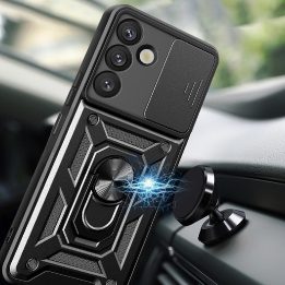 Hybrid Armor Camshield šarvuotasis dėklas su fotoaparato apsauga ir metaliniu žiedu Samsung Galaxy S25+“ – juodas