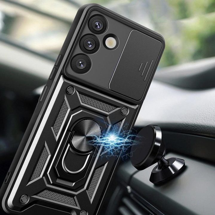 Hybrid Armor Camshield šarvuotasis dėklas su fotoaparato apsauga ir metaliniu žiedu Samsung Galaxy S25+“ – juodas