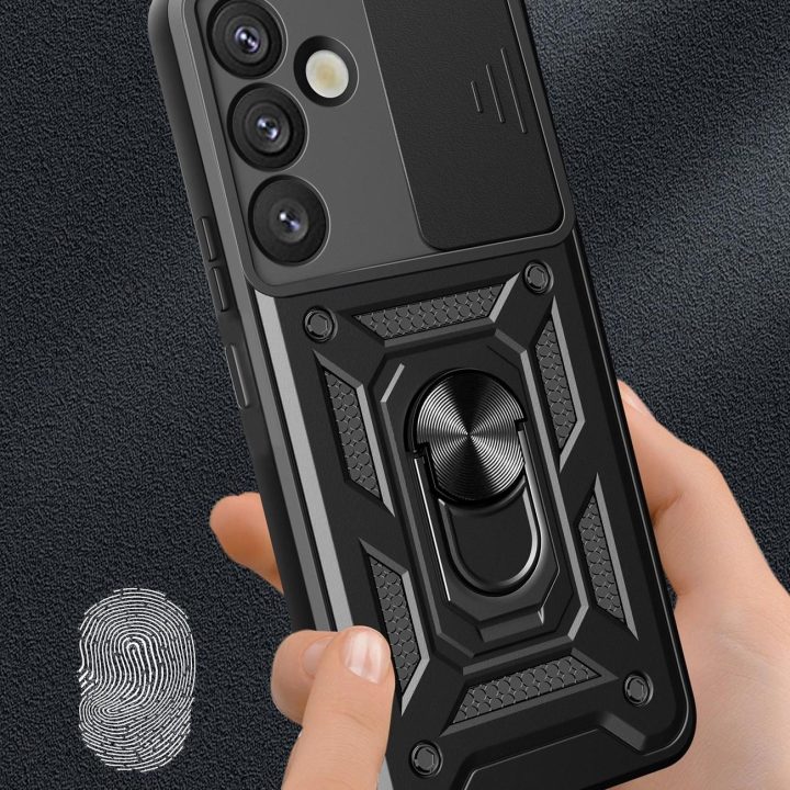 Hybrid Armor Camshield šarvuotasis dėklas su fotoaparato apsauga ir metaliniu žiedu Samsung Galaxy S25+“ – juodas