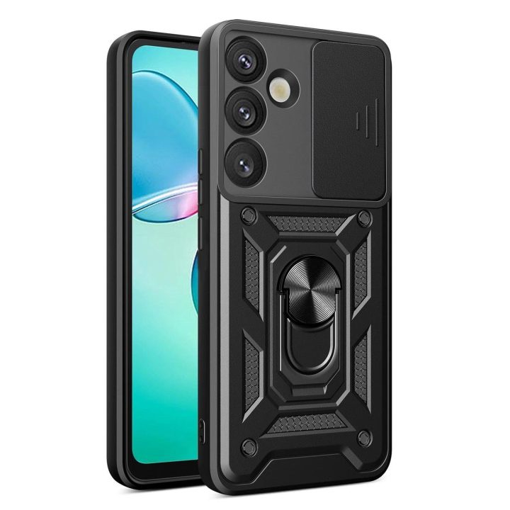 Hybrid Armor Camshield šarvuotasis dėklas su fotoaparato apsauga ir metaliniu žiedu Samsung Galaxy S25+“ – juodas