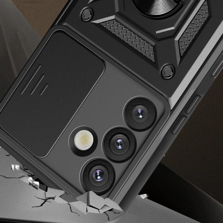 Hybrid Armor Camshield šarvuotasis dėklas su fotoaparato apsauga ir metaliniu žiedu Samsung Galaxy S25+“ – juodas