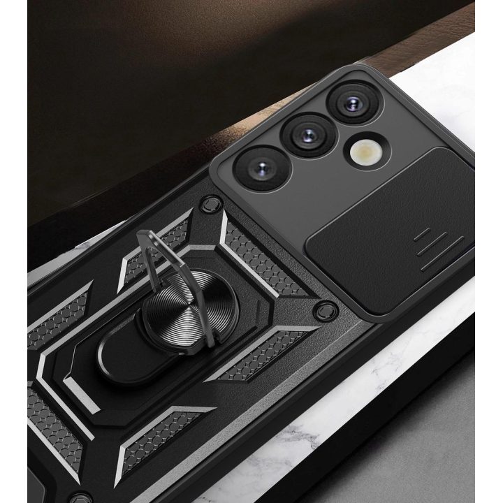 Hybrid Armor Camshield šarvuotasis dėklas su fotoaparato apsauga ir metaliniu žiedu Samsung Galaxy S25+“ – juodas
