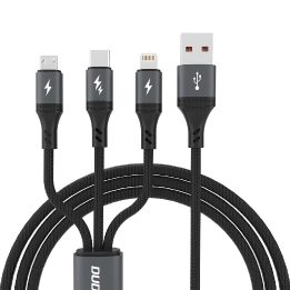 L3E 3 1 60W MicroUSB USB-C Lightning 1.2 m kabelis - juodas
