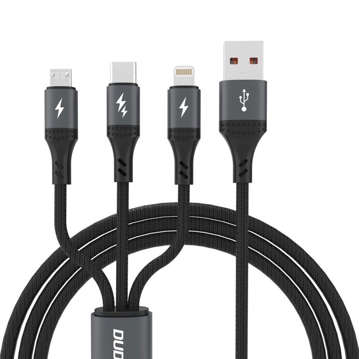 L3E 3 1 60W MicroUSB USB-C Lightning 1.2 m kabelis - juodas