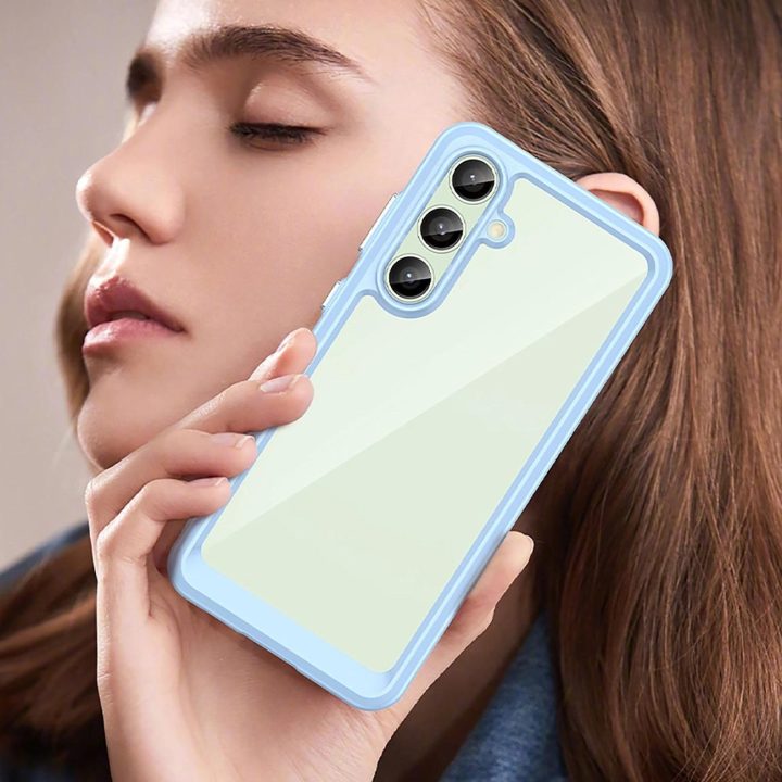 Silikoninis dėklas su gelio rėmeliu Samsung Galaxy S24 FE“ telefonui – mėlynas