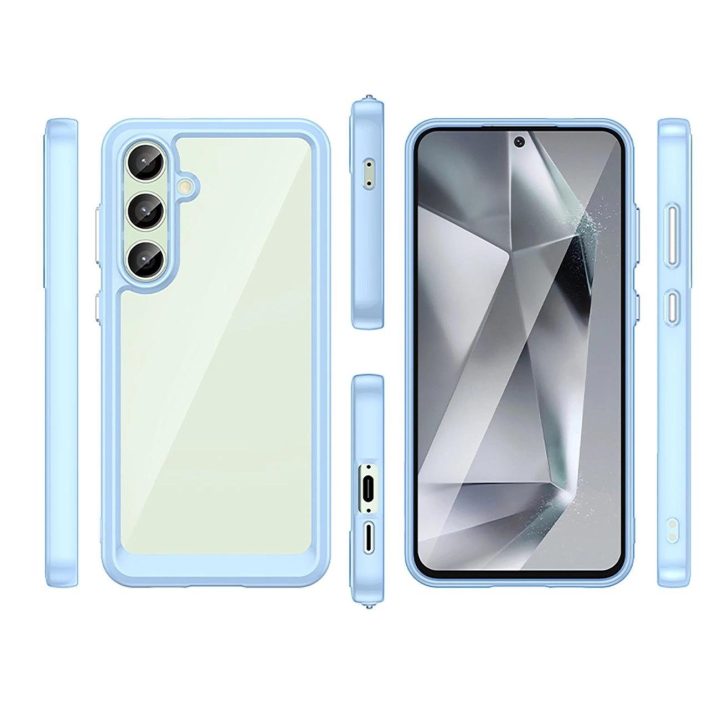 Silikoninis dėklas su gelio rėmeliu Samsung Galaxy S24 FE“ telefonui – mėlynas