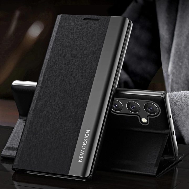 Samsung Galaxy S25+“ dėklas su atverčiama dangteliu ir atrama - juodas