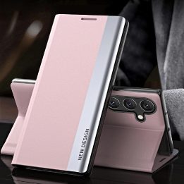 dėklas Samsung Galaxy S25+ su atverčiamu dangteliu ir atrama – rausvas