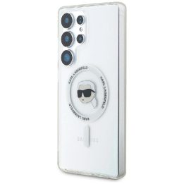 Karl Lagerfeld Button Karl Head Printed Logo MagSafe dėklas baltas Samsung Galaxy S25 Ultra