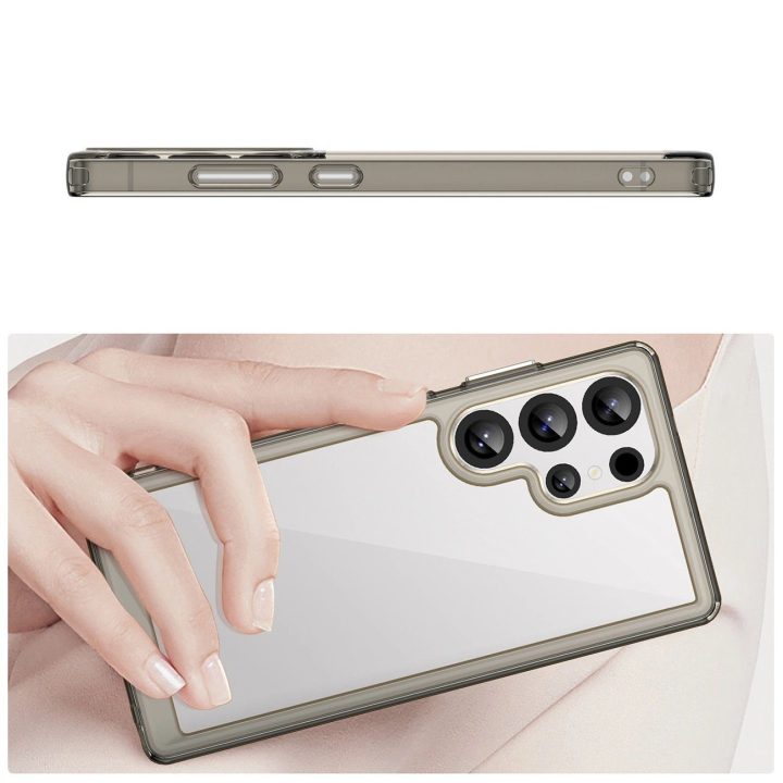 Silikoninis dėklas Outer Space su geliniu rėmeliu Samsung Galaxy S25 Ultra, skaidriai juodas