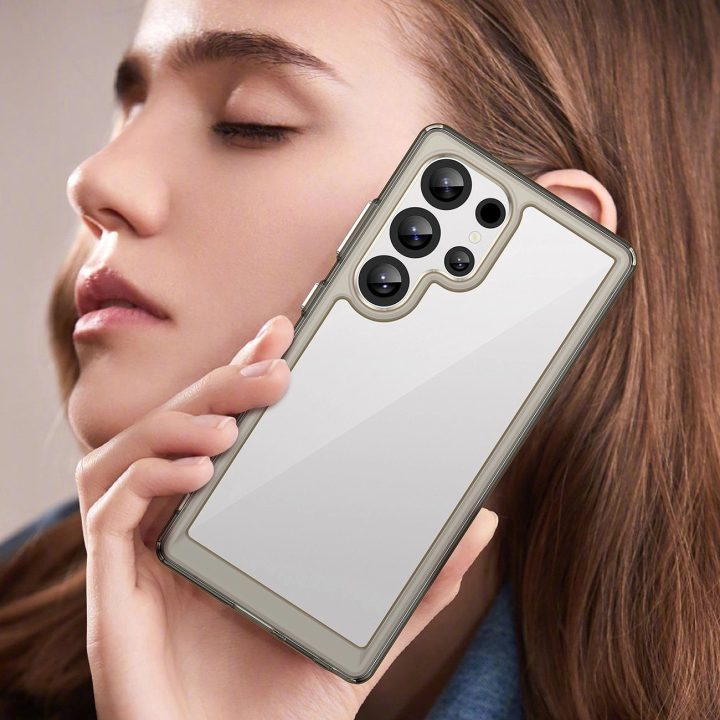 Silikoninis dėklas Outer Space su geliniu rėmeliu Samsung Galaxy S25 Ultra, skaidriai juodas