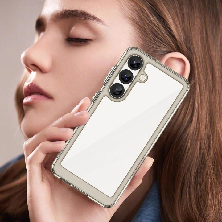 Silikoninis dėklas Outer Space su geliniu rėmeliu Samsung Galaxy S25 – permatomas juodas