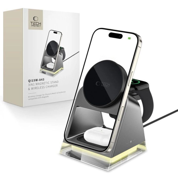 Belaidė įkroviklis 3 viename su MagSafe, 15W, Apple įrenginiams, juoda