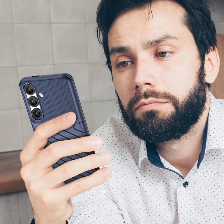 Silikoninis šarvuotas dėklas Thunder Case Samsung Galaxy S25 – mėlynas