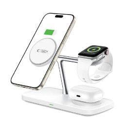 Belaidė įkrovimo stotelė 3 viename su MagSafe, 15W, Apple įrenginiams, balta