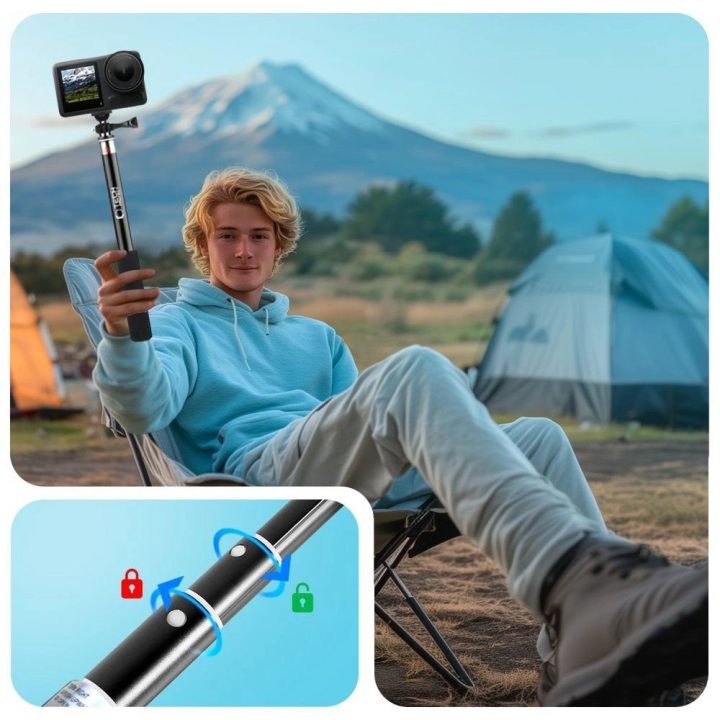 Monopodas ir asmenukių laikiklis GoPro / DJI - Juodos spalvos