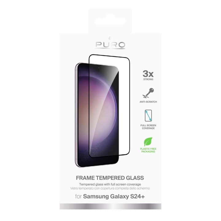 Grūdintas stiklas Puro Frame su juodu rėmeliu Samsung Galaxy S25+/S24+