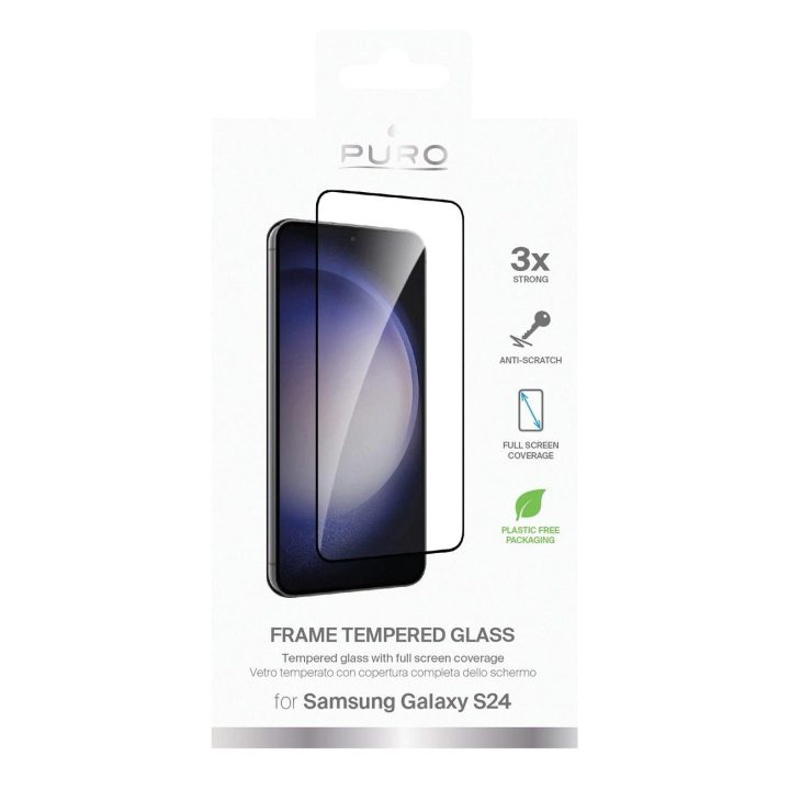 Grūdintas stiklas Puro Frame su juodu rėmeliu Samsung Galaxy S25/S24