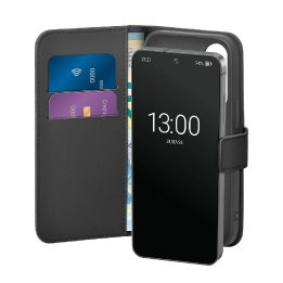 Juodas ekologiškos odos dėklas-knygelė su kortelių skyriumi Samsung Galaxy S25