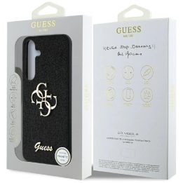 Guess blizgus juodas dėklas Samsung Galaxy S25 su 4G logotipu