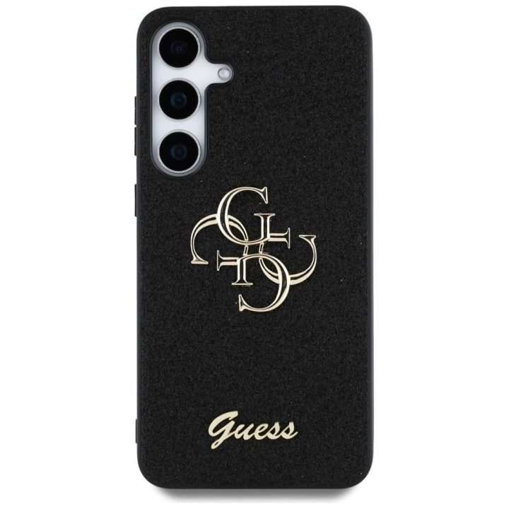 Guess blizgus juodas dėklas Samsung Galaxy S25 su 4G logotipu
