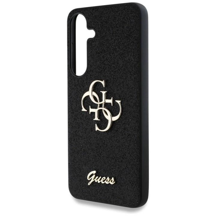 Guess blizgus juodas dėklas Samsung Galaxy S25 su 4G logotipu