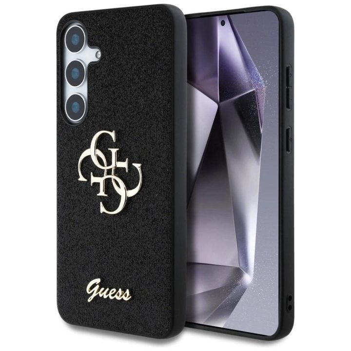 Guess blizgus juodas dėklas Samsung Galaxy S25+ su 4G logotipu