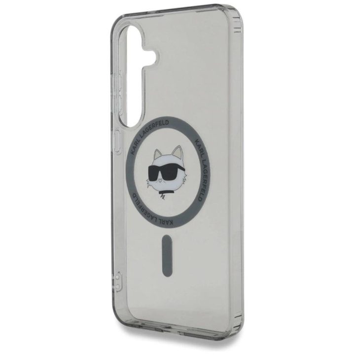 Karl Lagerfeld juodas dėklas su Choupette dizainu, MagSafe, Samsung S25