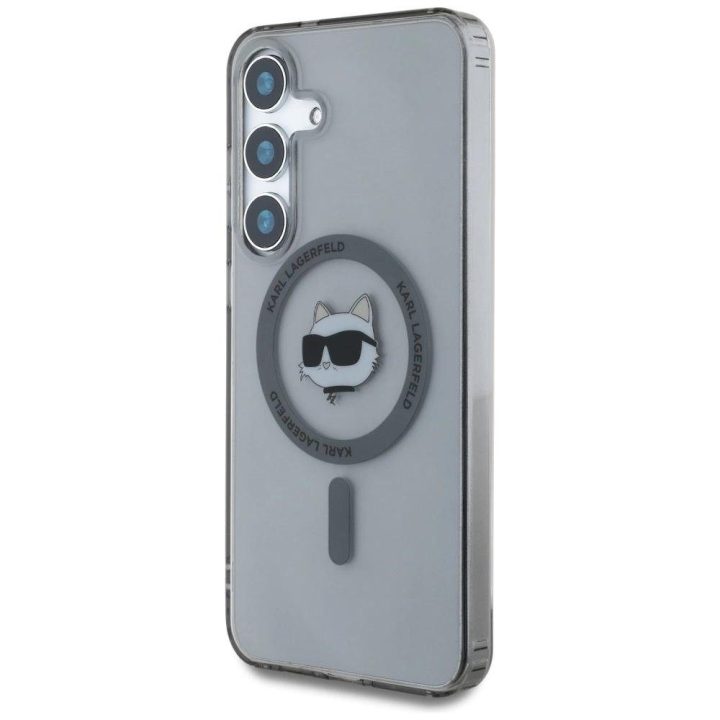 Karl Lagerfeld juodas dėklas su Choupette dizainu, MagSafe, Samsung S25
