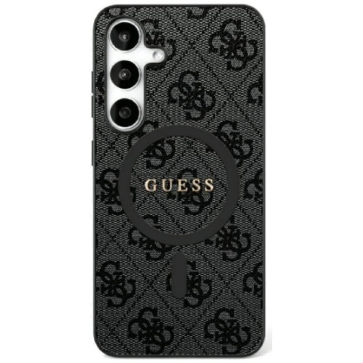 Guess odinis dėklas 4G su žiedu, MagSafe, Samsung Galaxy S25, juodas