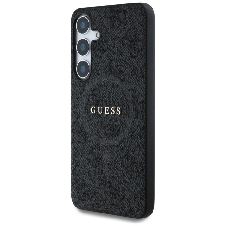 Guess odinis dėklas 4G su žiedu, MagSafe, Samsung Galaxy S25, juodas