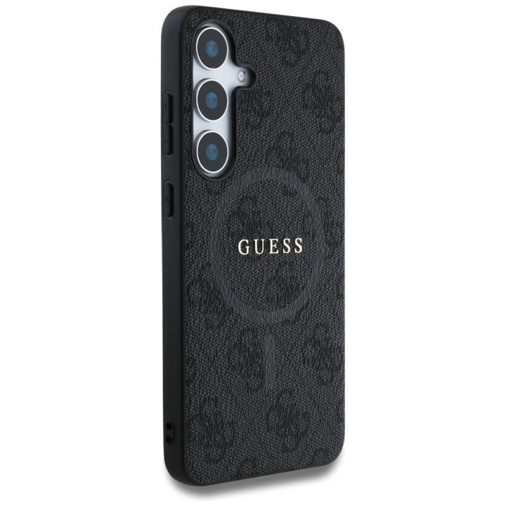 Guess odinis dėklas 4G su žiedu, MagSafe, Samsung Galaxy S25, juodas