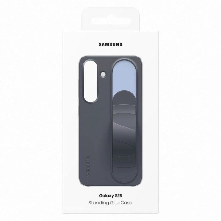 silikoninis dėklas su laikikliu / stovu Samsung Galaxy S25 - Juodas