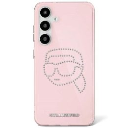 Karl Lagerfeld rožinis Samsung Galaxy S25 dėklas su kristalais