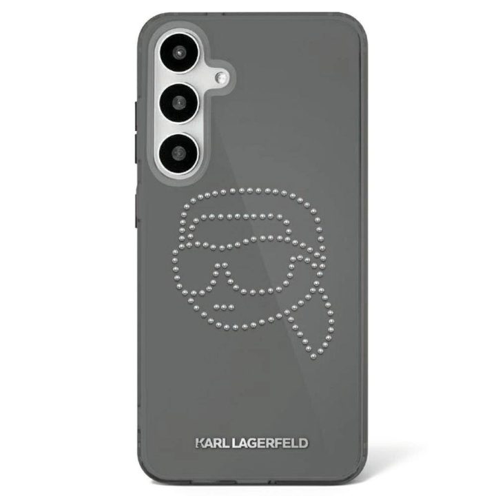 Karl Lagerfeld blizgus dėklas su kristalais Samsung Galaxy S25, juodas