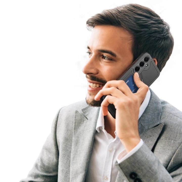 Dėklas Rafi II“ Samsung Galaxy S25 su stovu ir pinigine – juodas