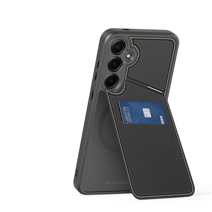 Dėklas Rafi II“ Samsung Galaxy S25 su stovu ir pinigine – juodas