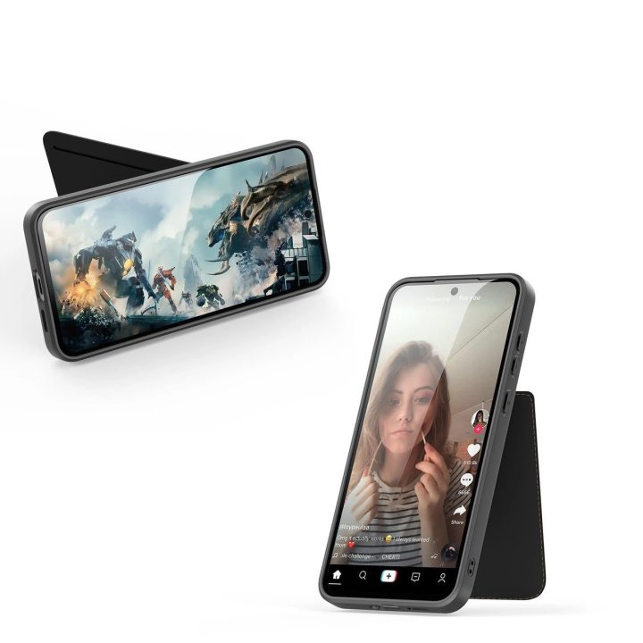 Samsung Galaxy S25+ dėklas Rafi II“ su stovu ir pinigine – juodas