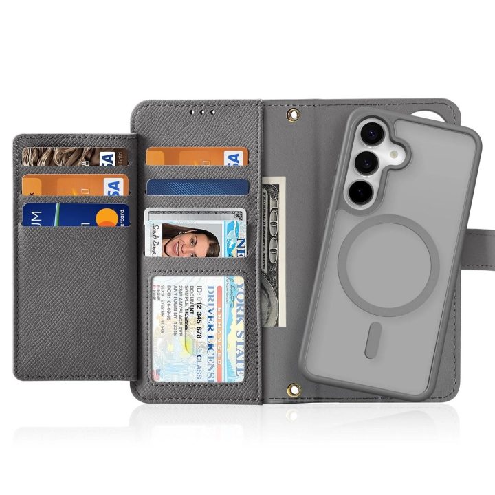 Lawa odinis dėklas Samsung Galaxy S25+ su nuimama magnetine pinigine – pilkas