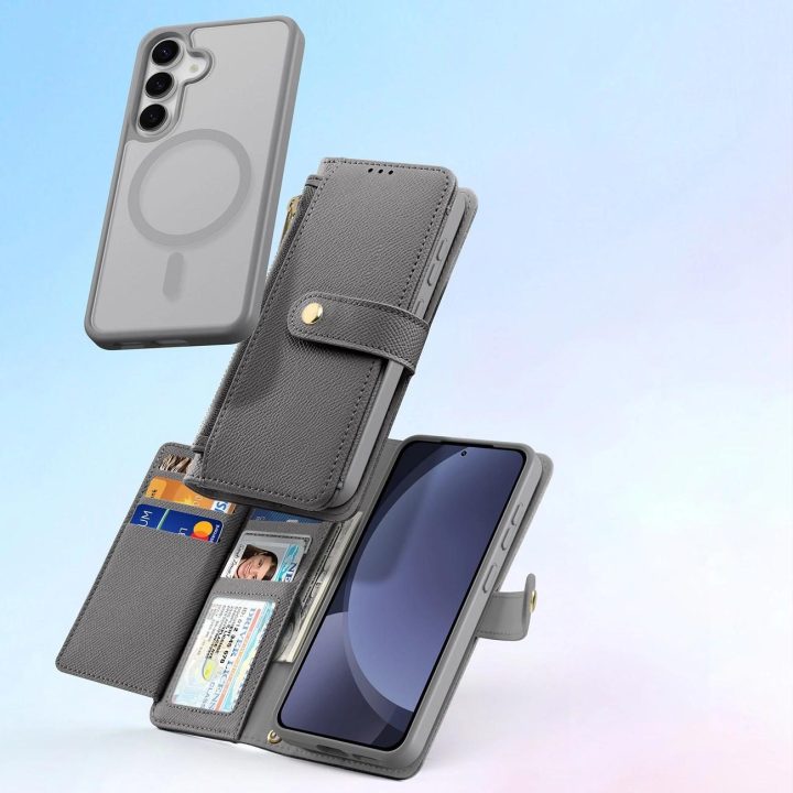 Lawa odinis dėklas Samsung Galaxy S25+ su nuimama magnetine pinigine – pilkas