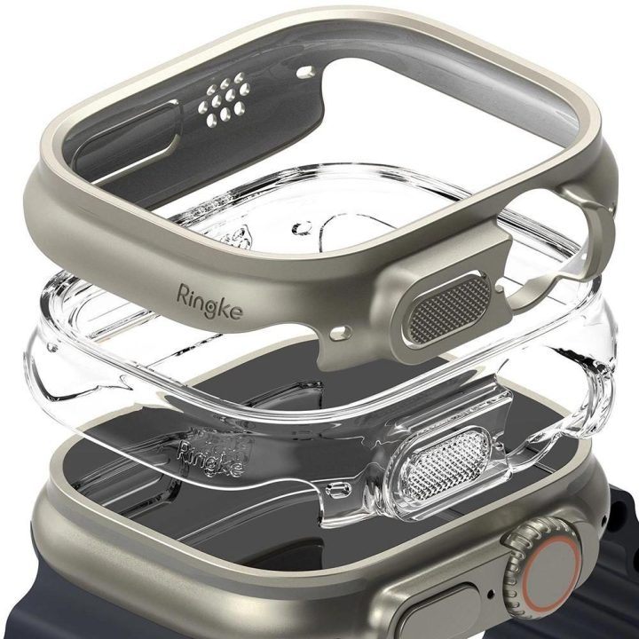 Ringke Slim dėklų rinkinys (2 vnt.) Apple Watch Ultra 1/2 (49 mm) – skaidrus ir titano spalvos