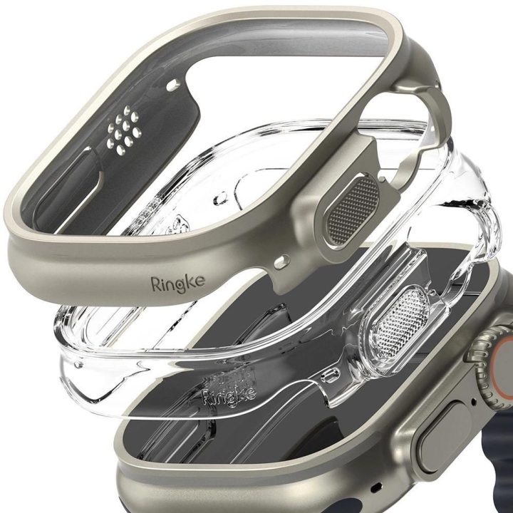 Ringke Slim dėklų rinkinys (2 vnt.) Apple Watch Ultra 1/2 (49 mm) – skaidrus ir titano spalvos