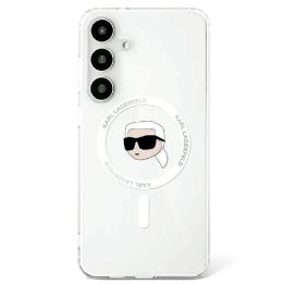 Karl Lagerfeld dėklas Samsung Galaxy S25, baltas – MagSafe, Karl Head spauda, logotipas