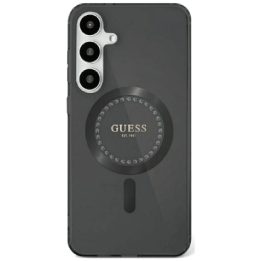 Guess dekoruotas klasikinio logotipo MagSafe dėklas Samsung Galaxy S25 juodas