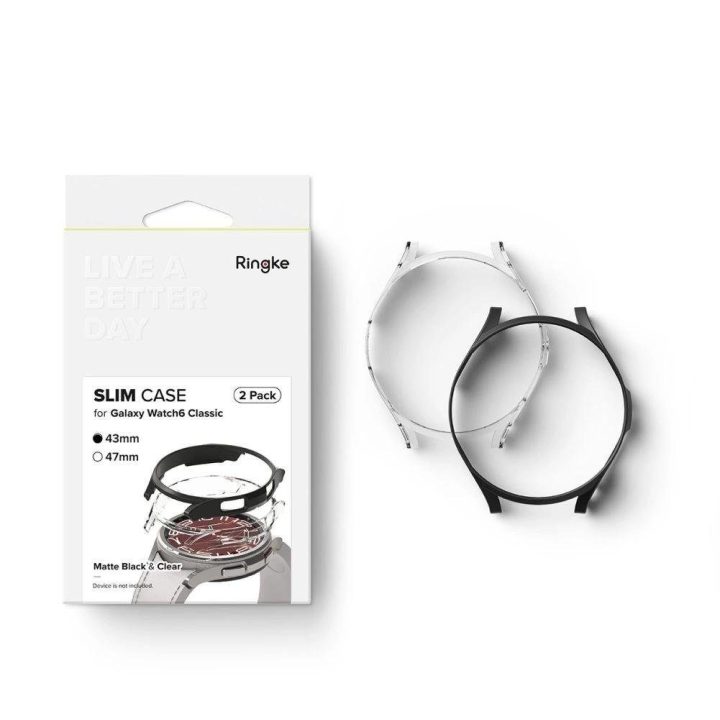 Ringke Slim dėklų rinkinys (2 vnt.) Samsung Galaxy Watch 6 Classic 43 mm – juodas ir skaidrus