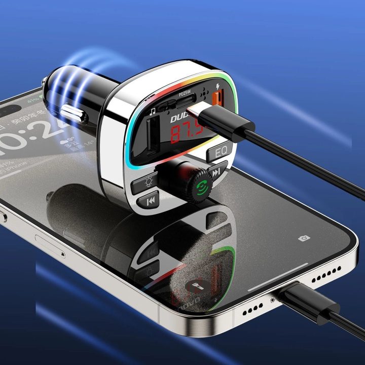 FM siųstuvas su PD 25W greitu įkrovimu, Bluetooth 5.3 ir RGB apšvietimu