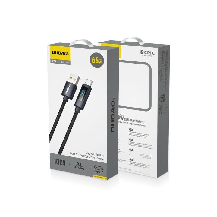 USB C 66W Kabelis su LED ekranu (1 m) – Juodas