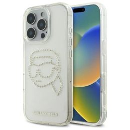 Karl Lagerfeld permatomas dėklas su rhinestones dekoru iPhone 16 Pro
