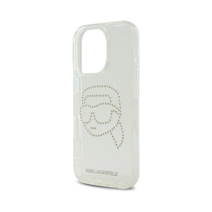 Karl Lagerfeld permatomas dėklas su rhinestones dekoru iPhone 16 Pro